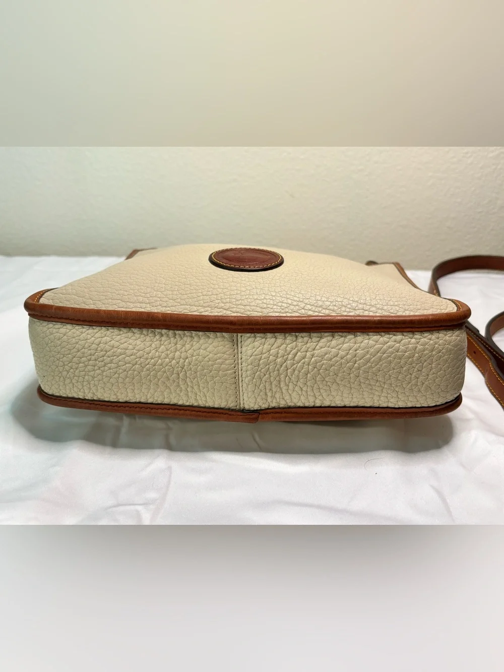 Vintage Dooney & Bourke Suede Interior Cream and Brown Pebble Leather Crossbody